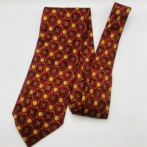 Ermenegildo Zegna silk geometric print vintage tie in red and gold.
